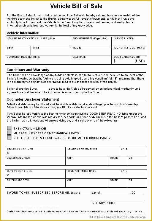 Bill Of Sale Free Template form Of Download the Vehicle Bill Of Sale From Vertex42