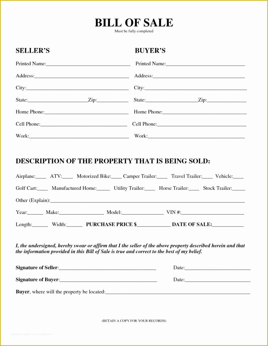 Bill Of Sale Free Template form Of Editable General Bill Sale Template form for Selling