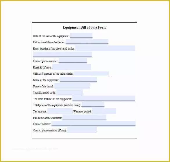 Bill Of Sale Free Template form Of Equipment Bill Of Sale 6 Free Sample Example format