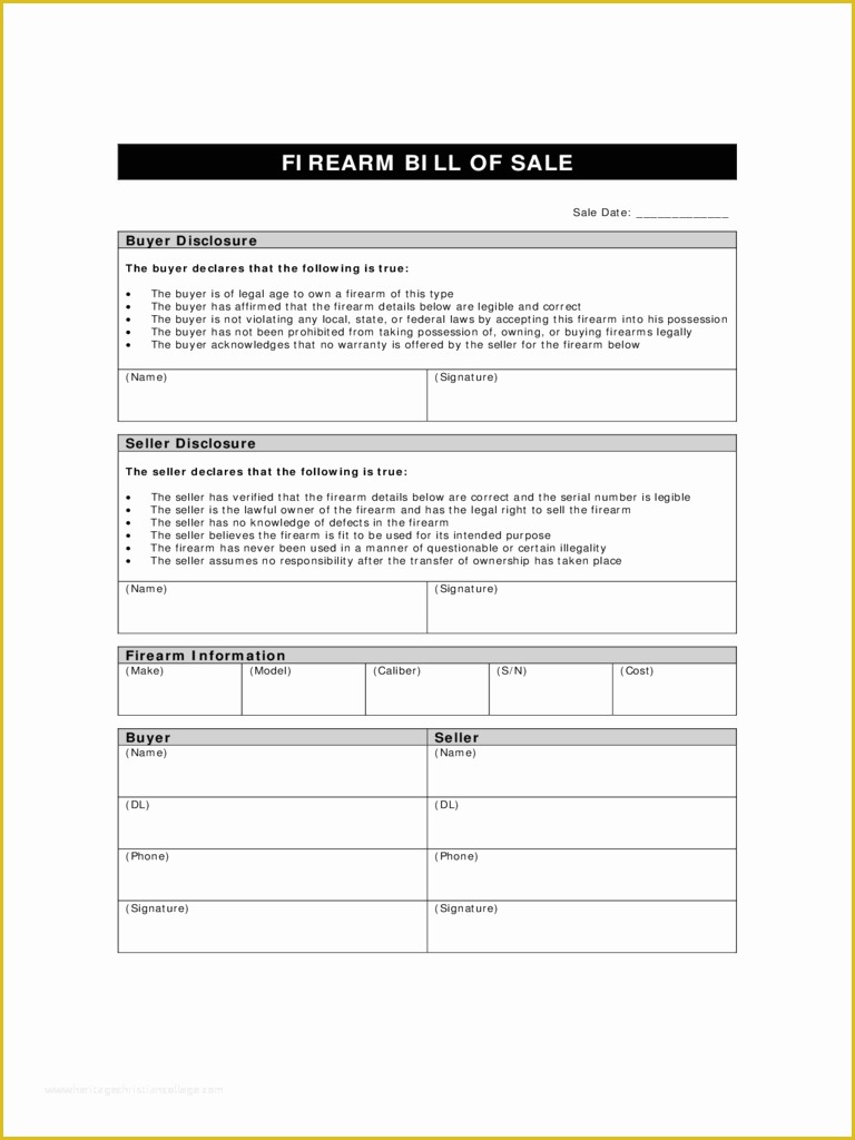 Bill Of Sale Free Template form Of Firearm Bill Of Sale form 7 Free Templates In Pdf Word