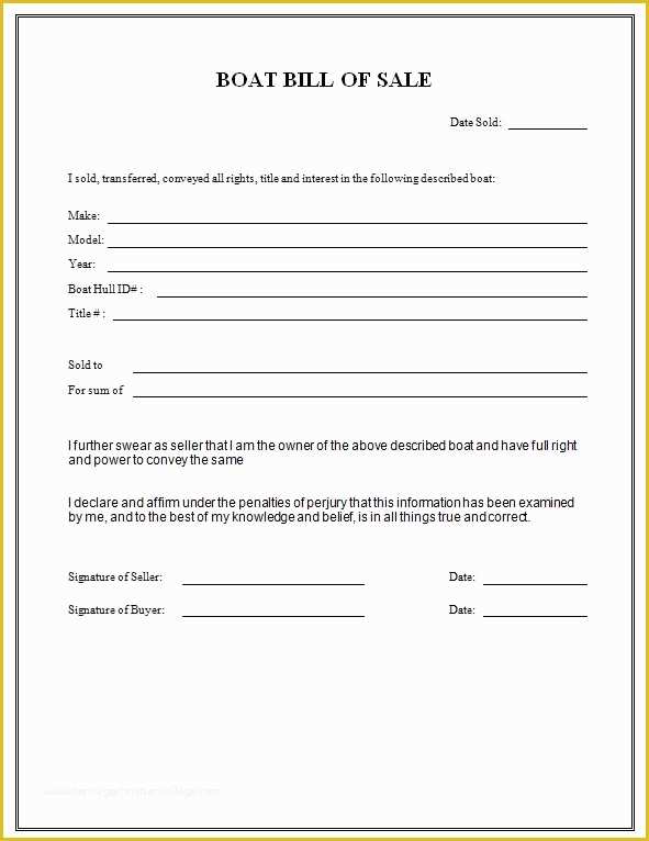 Bill Of Sale Free Template form Of Free Boat Bill Of Sale