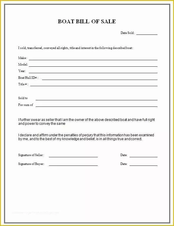 Bill Of Sale Free Template form Of Free Boat Bill Of Sale