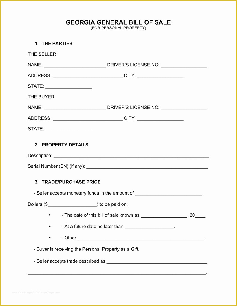 Bill Of Sale Free Template form Of Free Georgia General Bill Sale form Word Pdf Eforms Gun