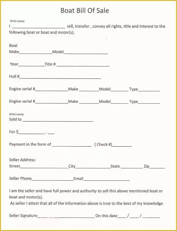 Bill Of Sale Free Template form Of Free Printable Boat Bill Sale form Generic