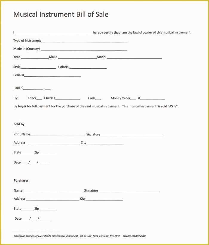 Bill Of Sale Free Template form Of Free Printable Equipment Bill Sale Template form Generic