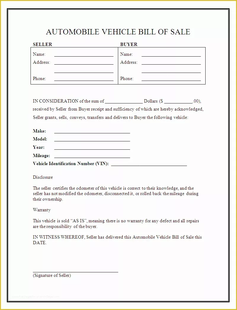 Bill Of Sale Free Template form Of Free Printable Free Car Bill Of Sale Template form Generic