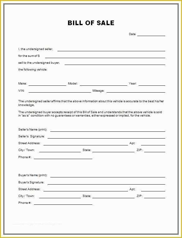 Bill Of Sale Free Template form Of Free Printable Free Car Bill Of Sale Template form Generic