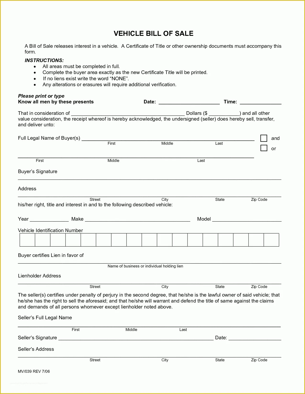 Bill Of Sale Free Template form Of Free Printable Free Car Bill Of Sale Template form Generic