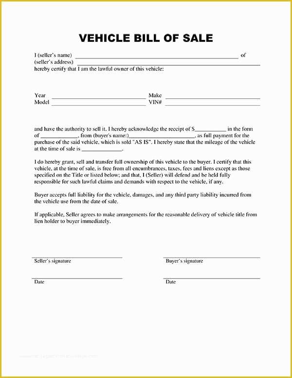 Bill Of Sale Free Template form Of Printable Sample Bill Of Sale Templates form