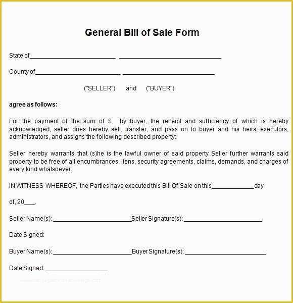 Bill Of Sale Free Template form Of Printable Sample Bill Sale Pdf form