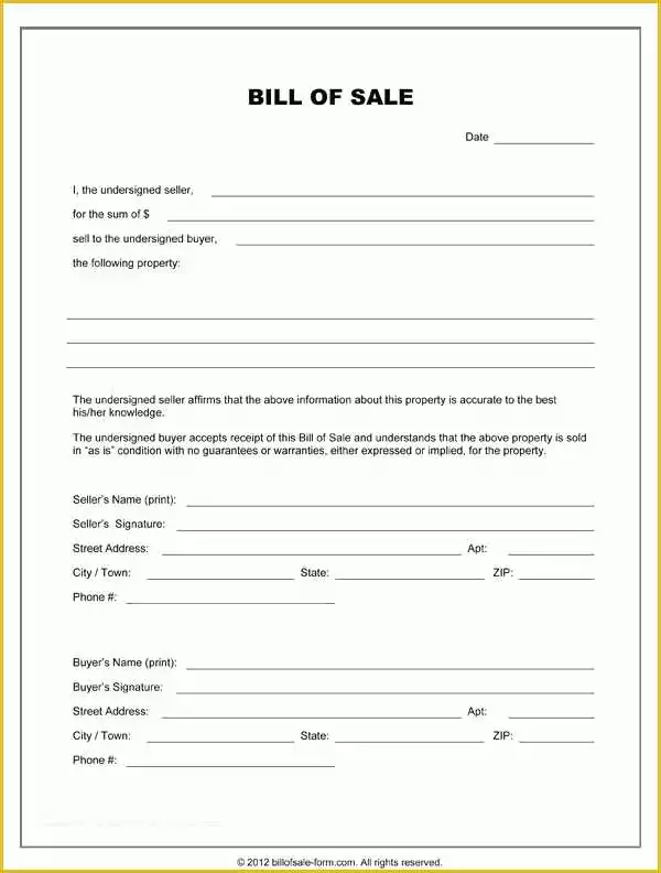 Bill Of Sale Free Template form Of Printable Sample Equipment Bill Sale Template form