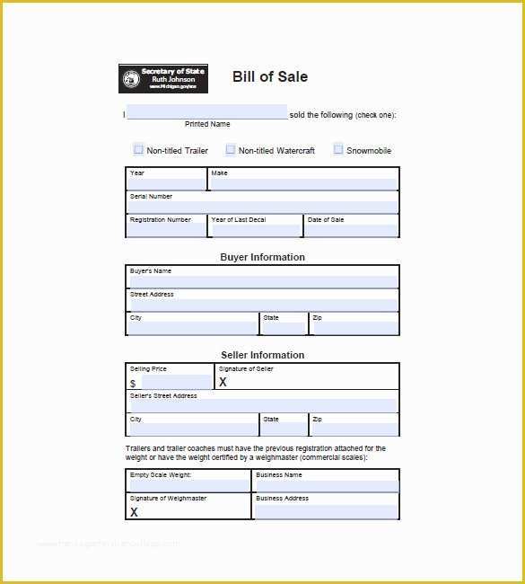 Bill Of Sale Free Template form Of Trailer Bill Of Sale – 8 Free Sample Example format