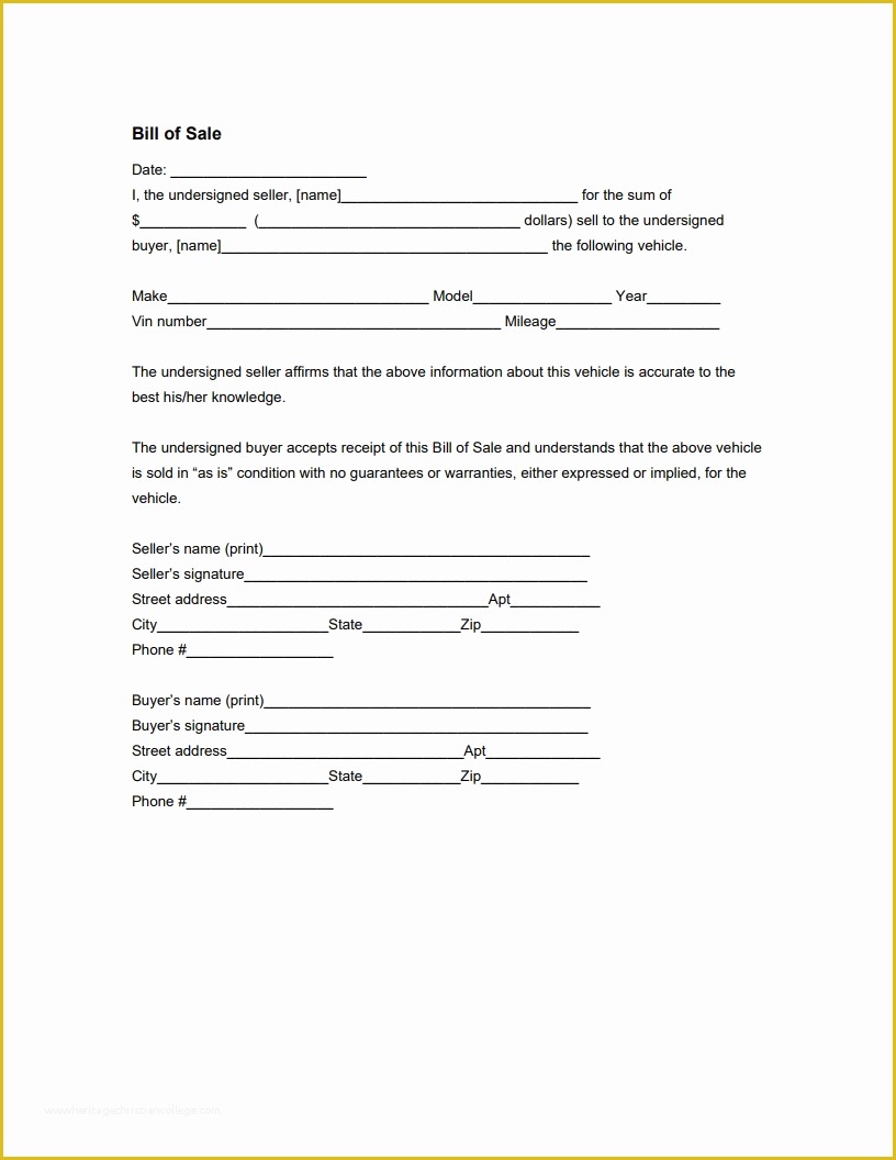 Bill Of Sale Free Template form Of Vehicle Bill Of Sale form Free Download Edit Fill
