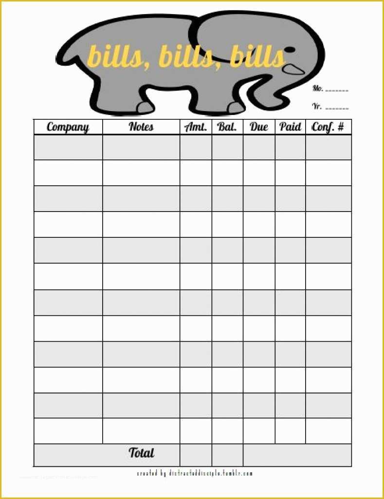 Bill Tracker Template Free Of Blank Monthly Bill organizer Printable