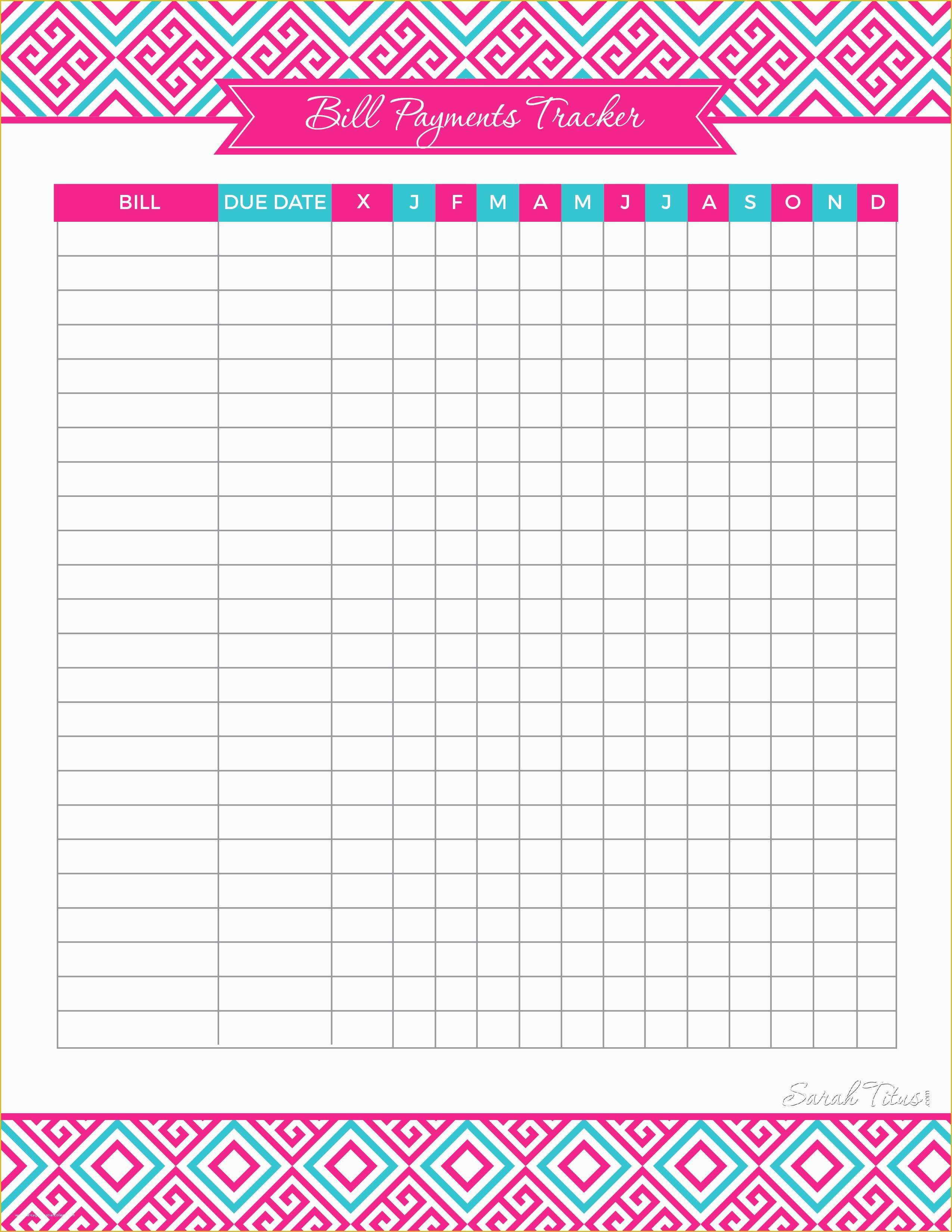 Bill Tracker Template Free Of Household Binder Bill Payments Tracker Sarah Titus