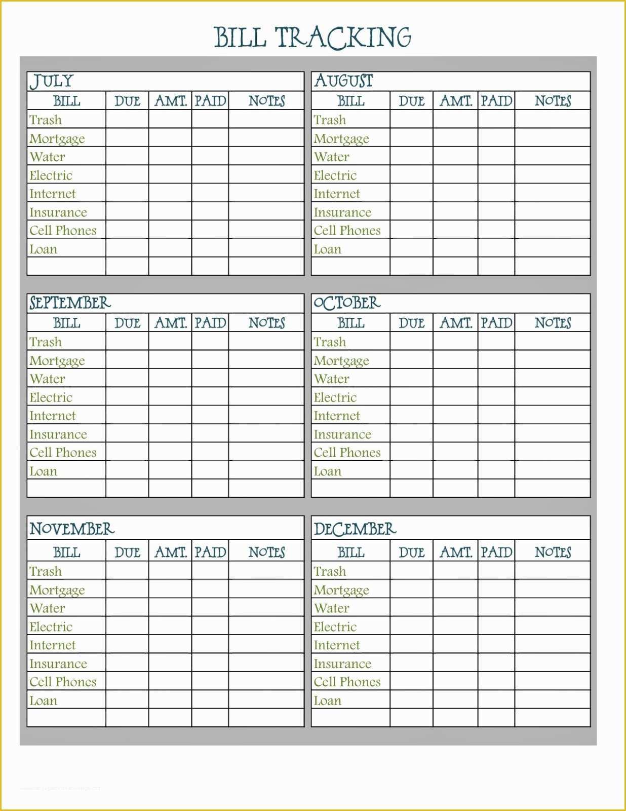 Bill Tracker Template Free Of Life On A Little Hill