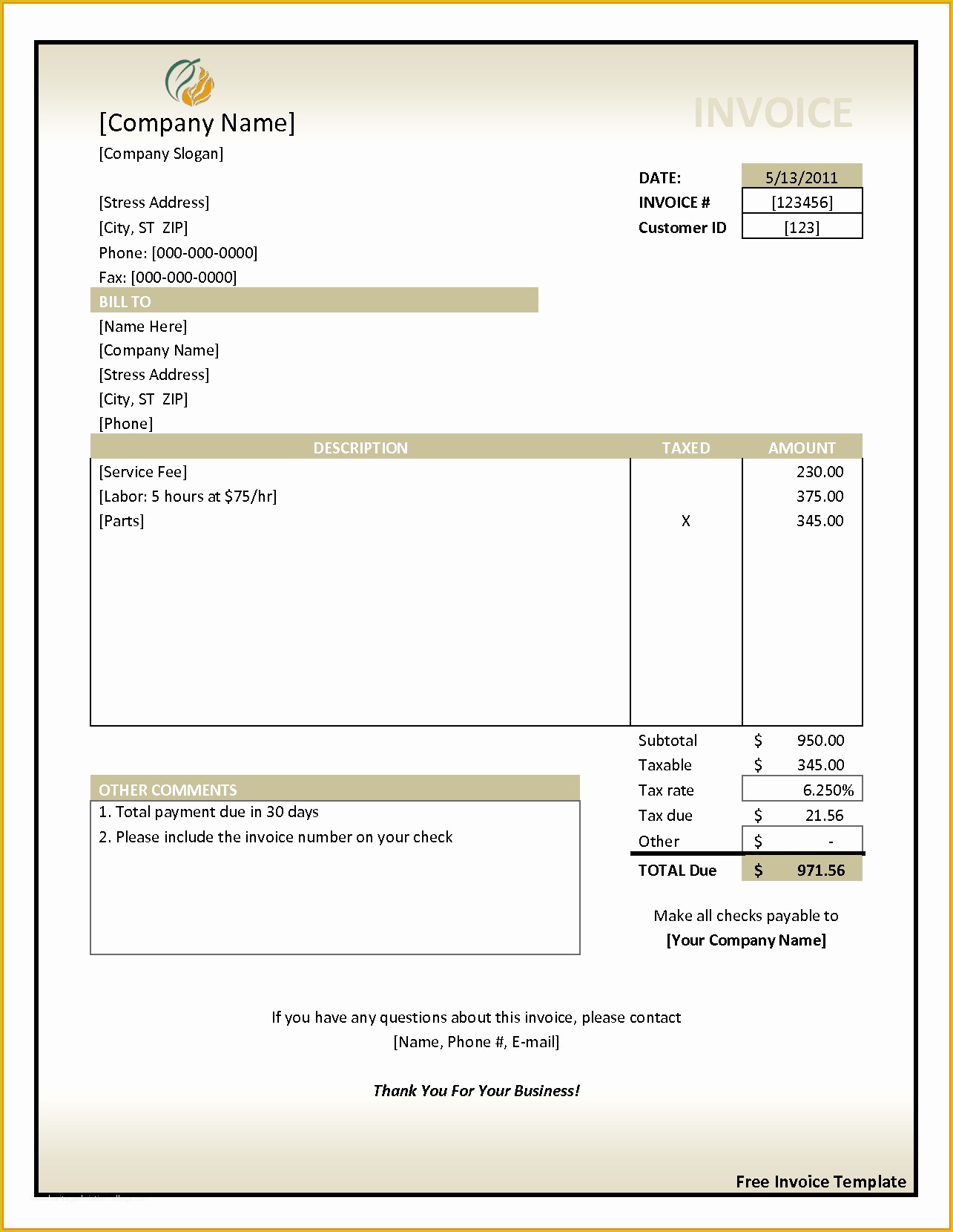 Billing Invoice Template Free Of 5 Bill format In Word File