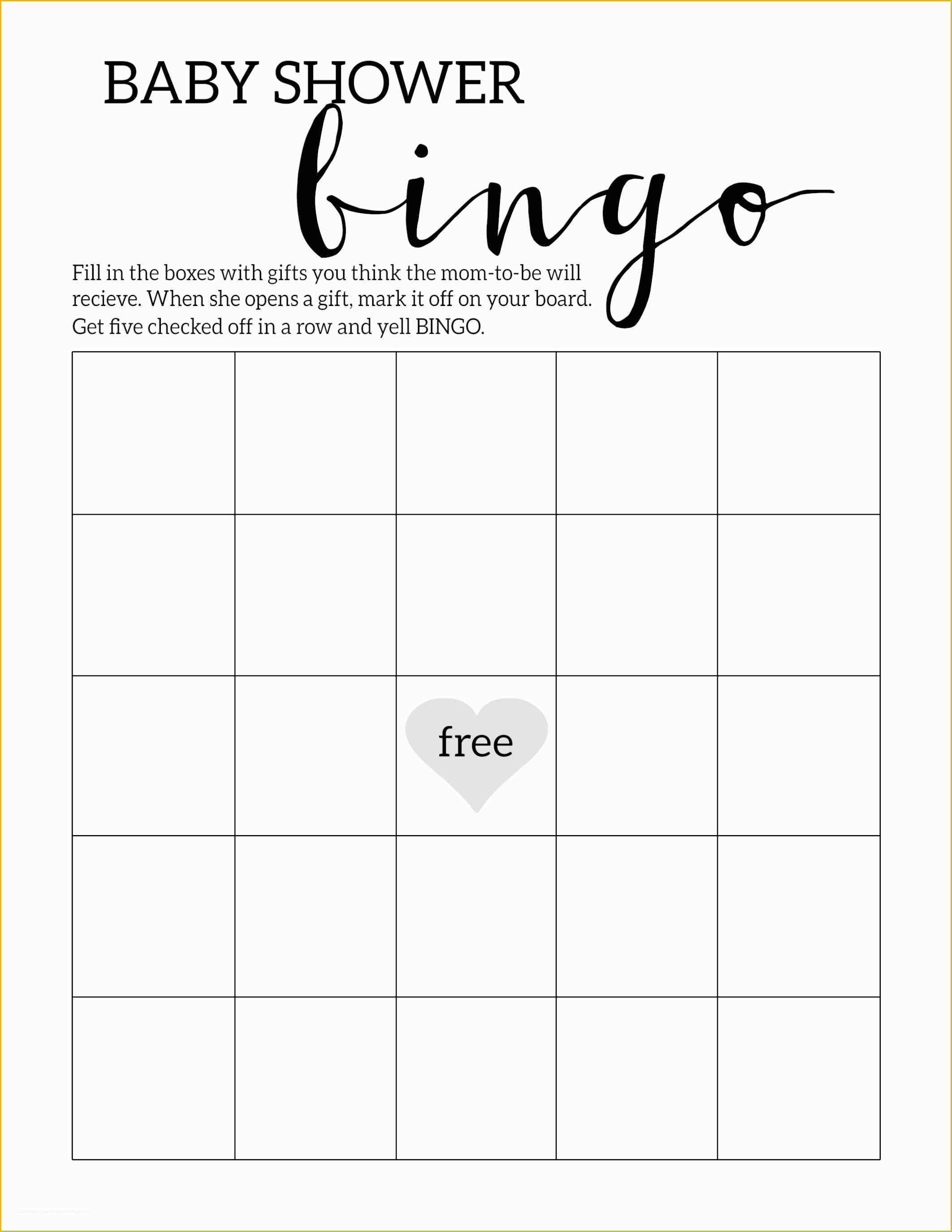 Bingo Card Template Free Of Baby Shower Bingo Printable Cards Template Paper Trail