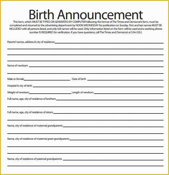 Birth Announcement Template Free Printable Of 8 Birth Announcement Templates