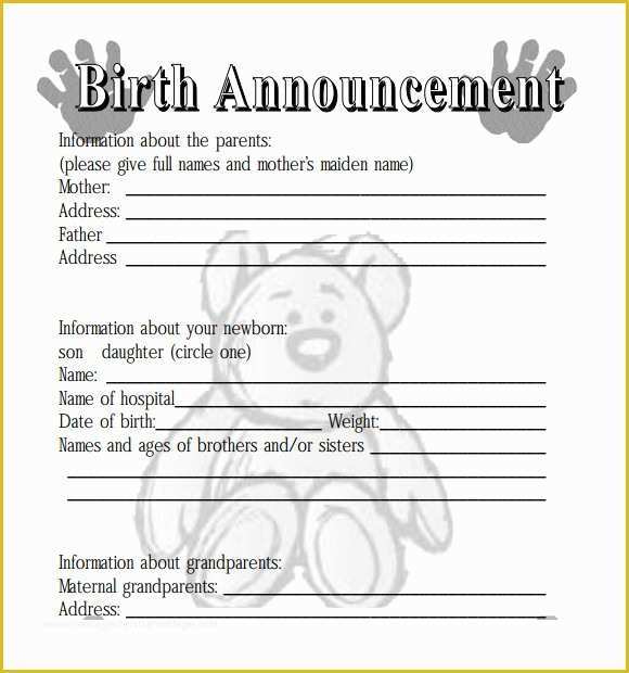 Birth Announcement Template Free Printable Of 8 Birth Announcement Templates