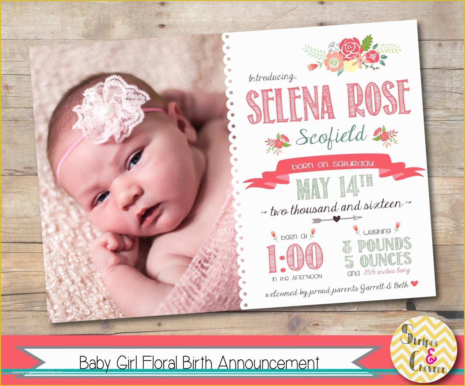 Birth Announcement Template Free Printable Of Baby Girl Floral Birth Announcement Printable Spring Flowers