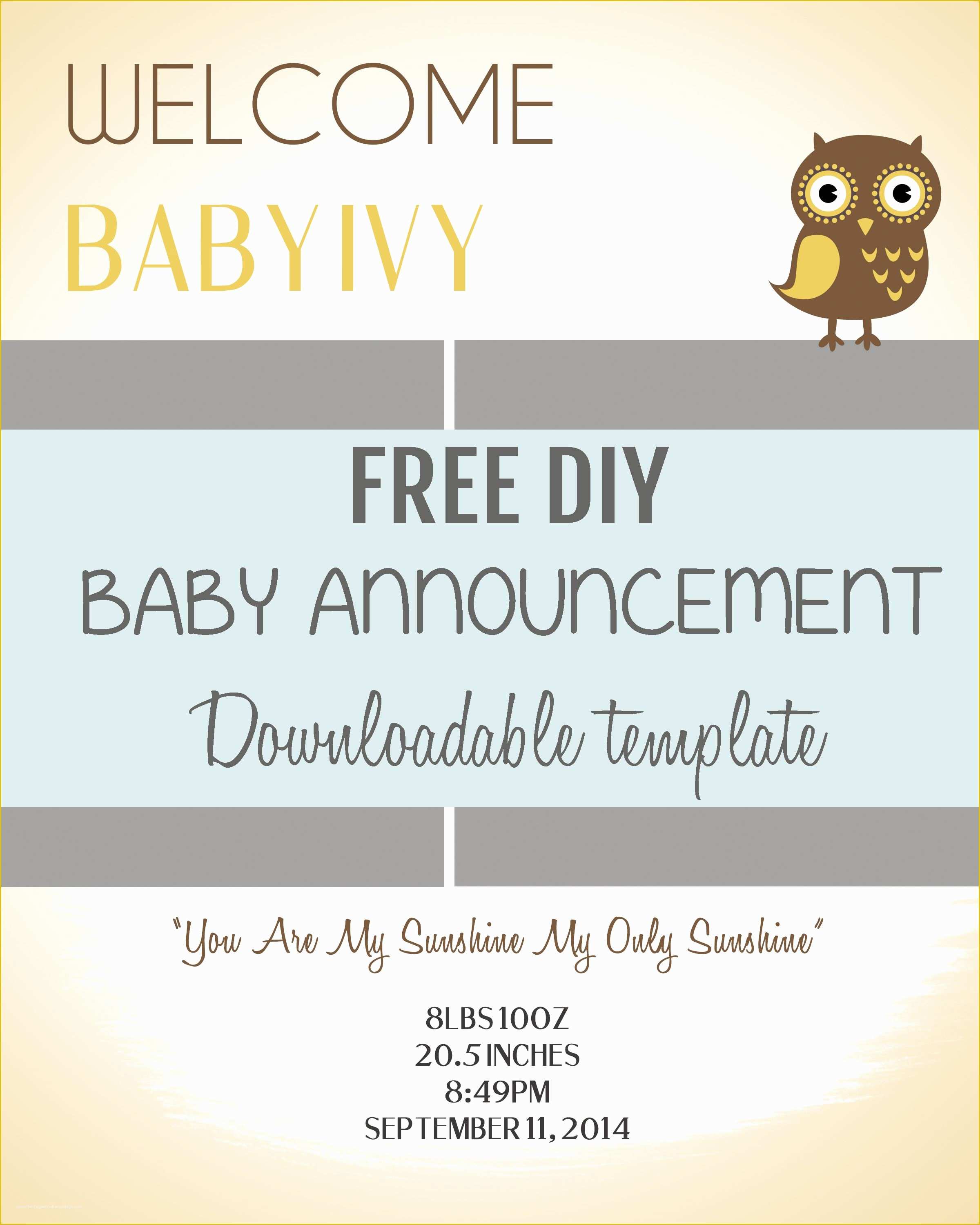 Birth Announcement Template Free Printable Of Diy Baby Announcement Template