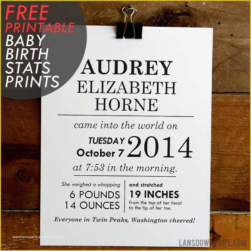 Birth Announcement Template Free Printable Of Free Printables Baby Birth Stats Wall Art Lansdowne Life