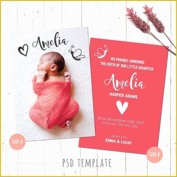 Birth Announcement Template Free Printable Of Items Similar to Birth Announcement Template Card Baby