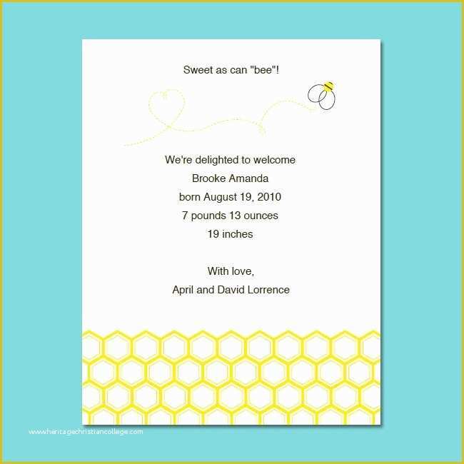 Birth Announcement Template Free Printable Of Printable Baby Bee Birth Announcement Template