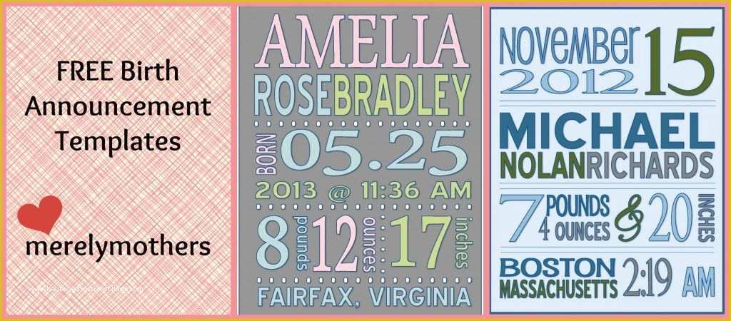 Birth Announcement Template Free Printable Of Two Free Birth Announcement Templates From Merelymothers