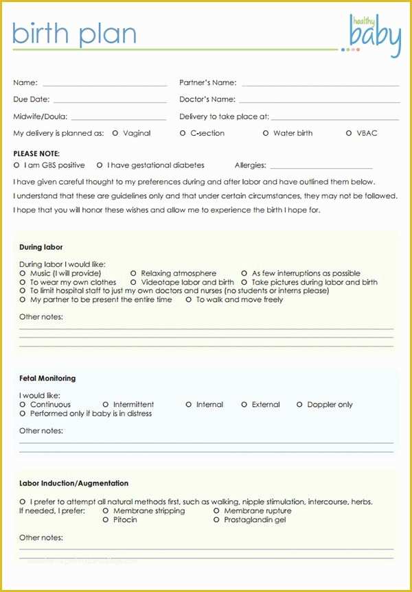 Birth Plan Template Free Of 10 Best Of Natural Birth Plan Checklist Printable