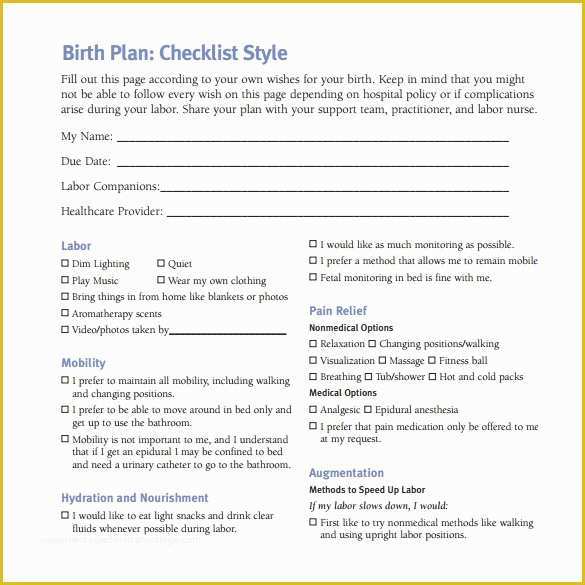 Birth Plan Template Free Of 22 Sample Birth Plan Templates – Pdf Word Apple Pages