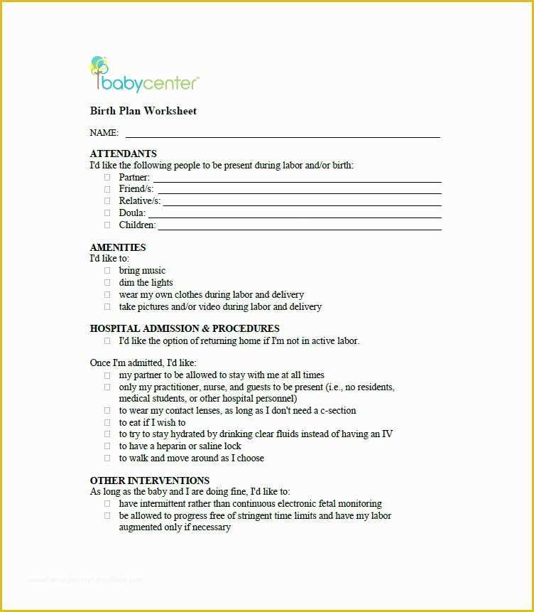 Birth Plan Template Free Of 47 Printable Birth Plan Templates [birth Plan Checklist