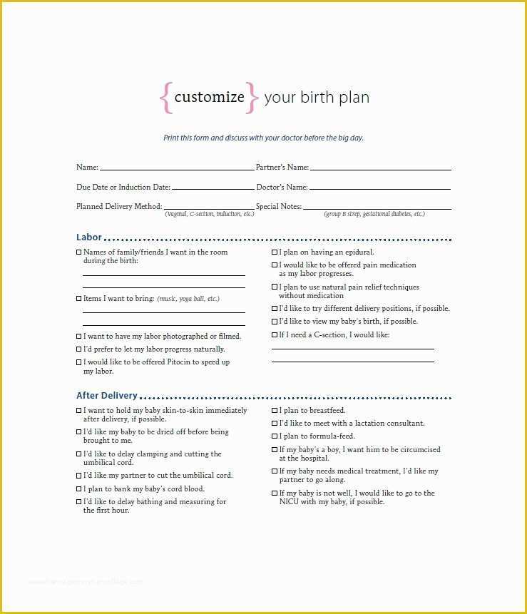 Birth Plan Template Free Of 47 Printable Birth Plan Templates [birth Plan Checklist