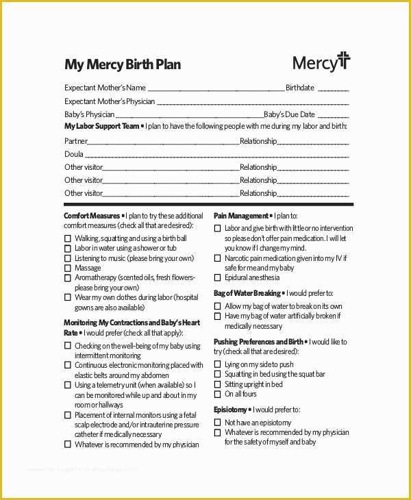 Birth Plan Template Free Of Birth Plan Template 9 Free Word Pdf Documents Download