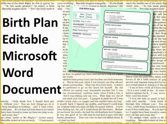 Birth Plan Template Free Of Items Similar to Printable Birth Plan Template Editable