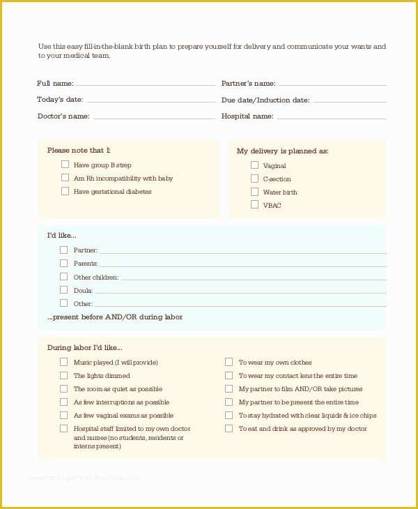 Birth Plan Template Free Of Sample Birth Plan form Template Worksheet