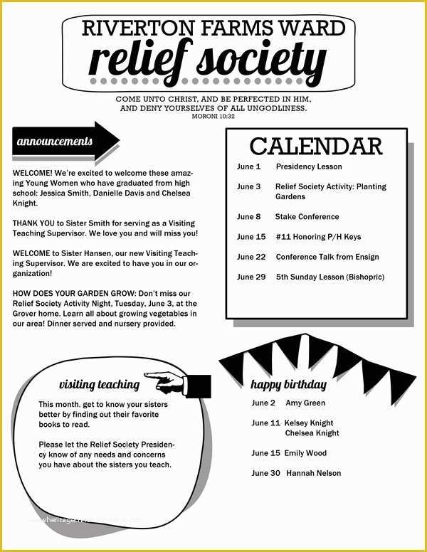 Birthday Newsletter Template Free Of Relief society Newsletter Template Customizable Pdf