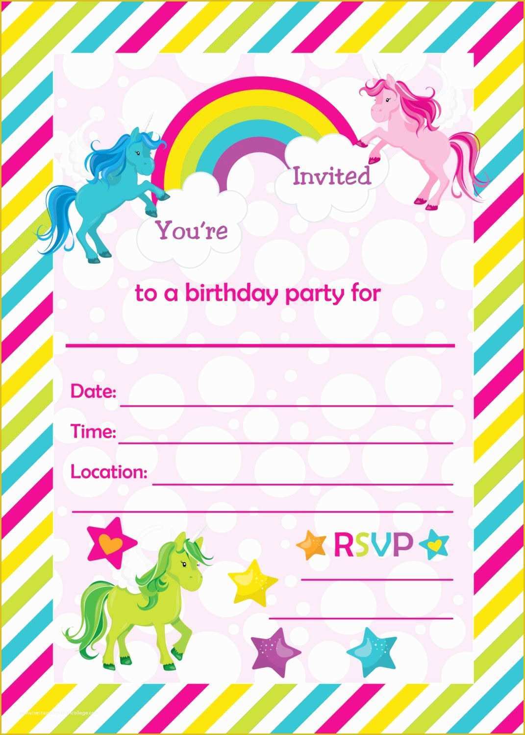 Birthday Party Invitations for Kids Free Templates Of Fill In Birthday Party Invitations Printable Rainbows and