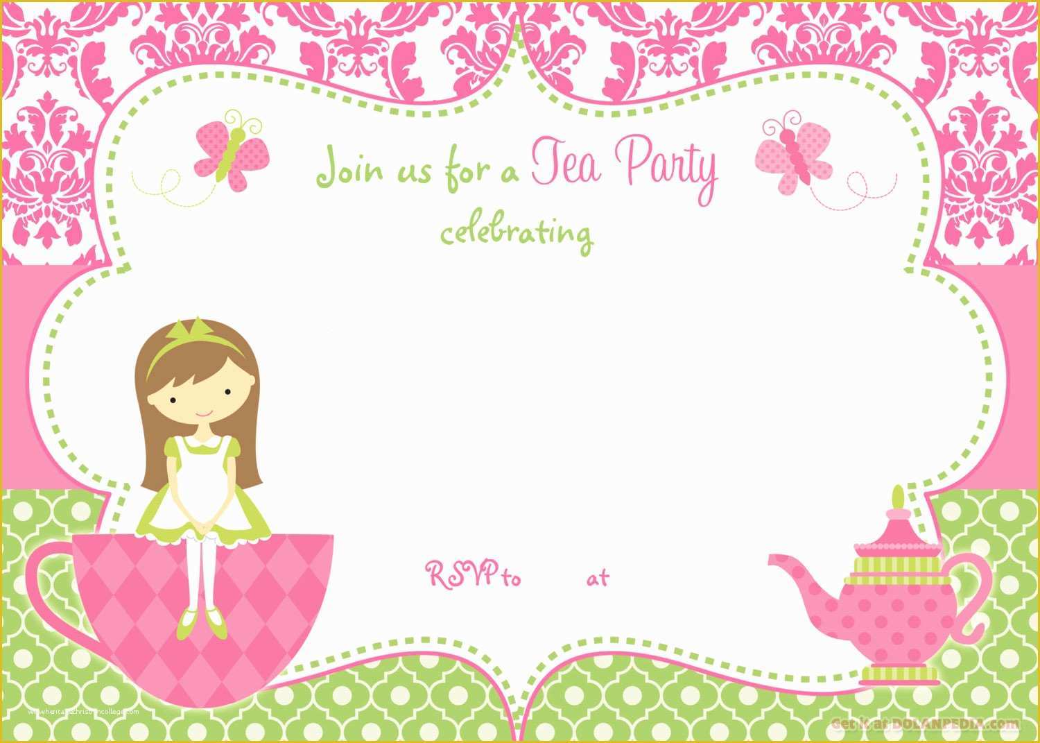 Birthday Party Invitations for Kids Free Templates Of Free Printable Tea Party Invitation Template for Girl