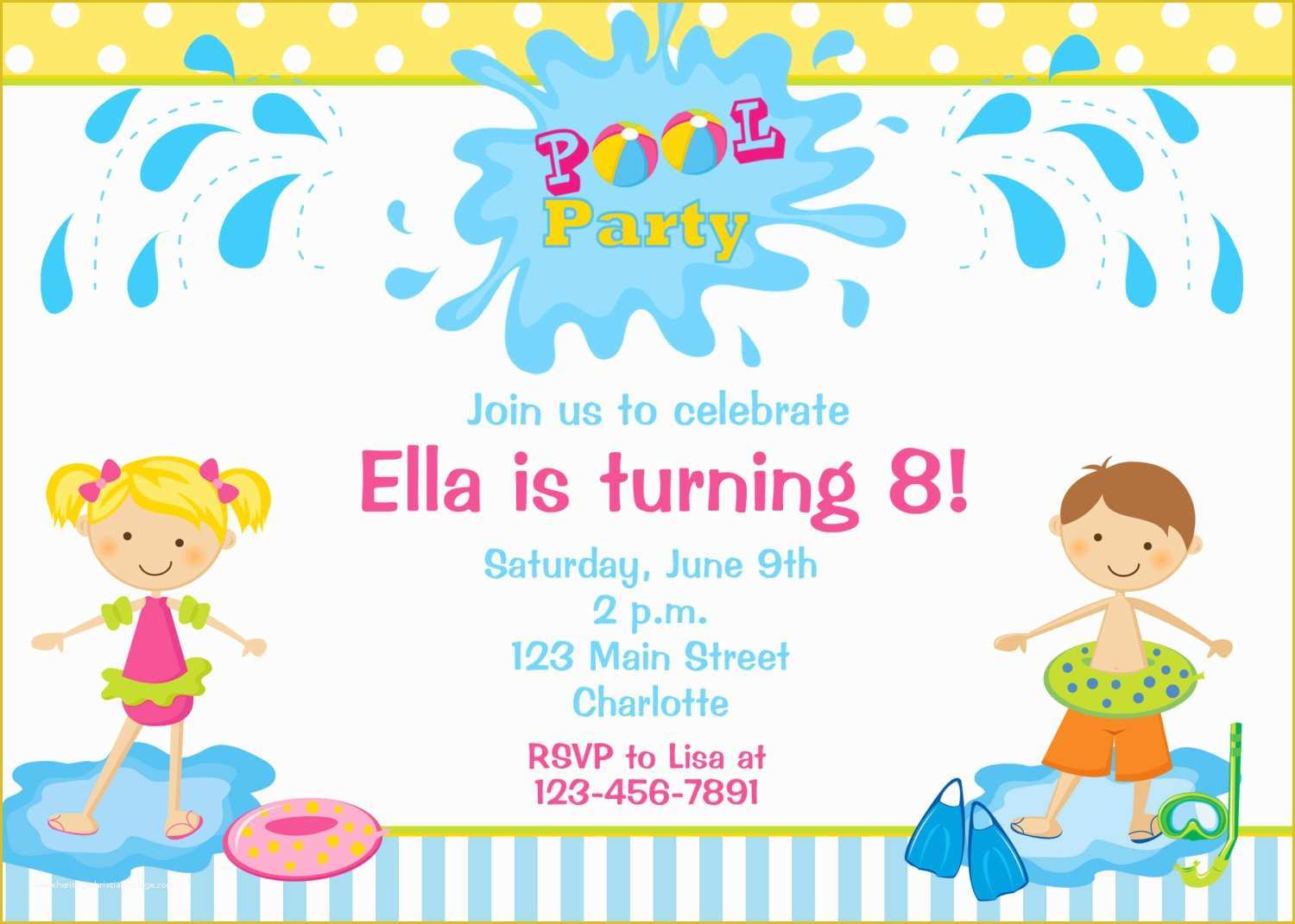 Birthday Party Invitations for Kids Free Templates Of Pool Party Birthday Invitation Pool Party Pool toys