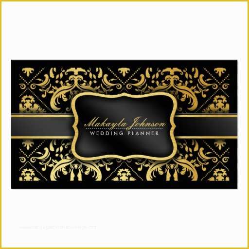 Black and Gold Business Card Templates Free Of Elegant Black and Gold Damask Wedding Planner Business