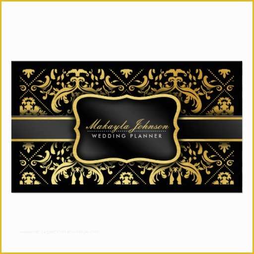Black and Gold Business Card Templates Free Of Elegant Black and Gold Damask Wedding Planner Business