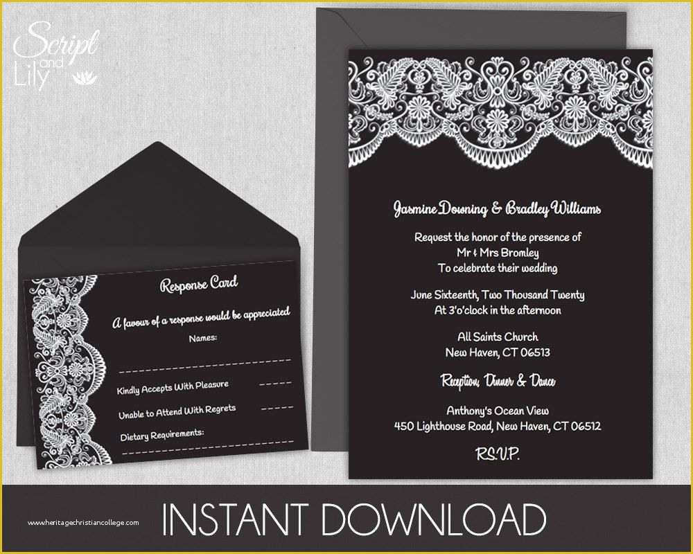 Black and White Invitation Templates Free Download Of Black and White Lace Printable Wedding Invitation Template