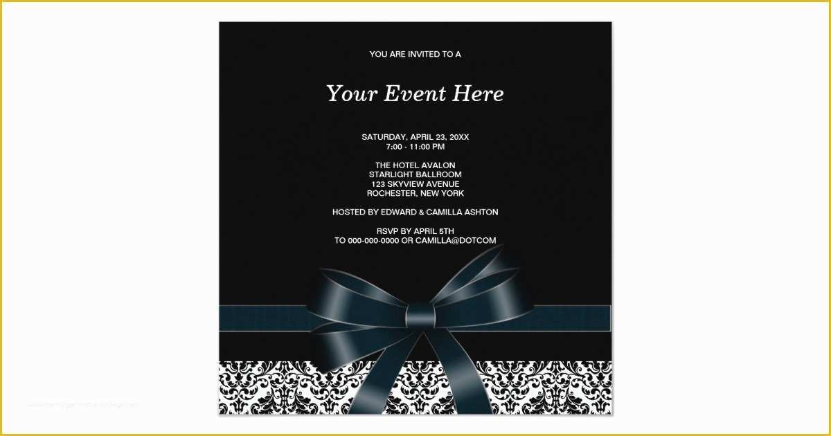 Black Tie event Invitation Free Template Of Black Damask Bow Black Tie Party event Template Invitation