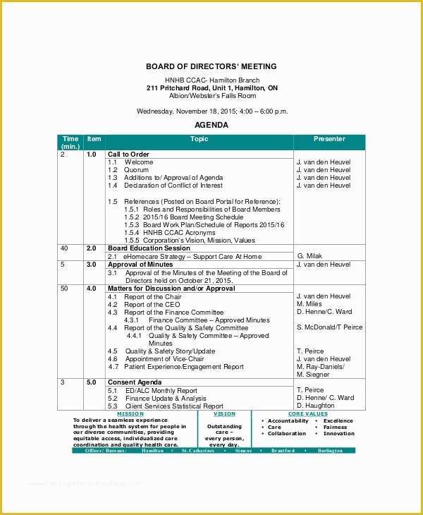 Board Of Directors Meeting Minutes Template Free Of 12 Board Of Directors Meeting Agenda Templates – Free