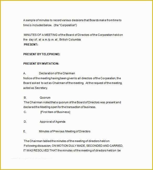 Board Of Directors Meeting Minutes Template Free Of 15 Board Meeting Minutes Templates Google Docs Pdf