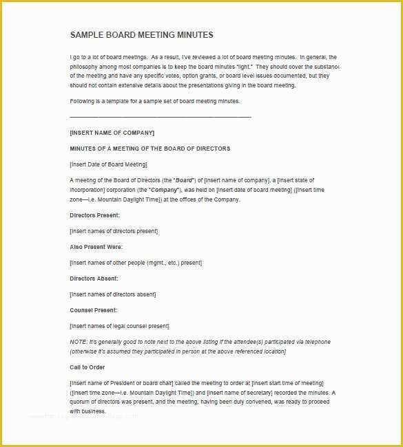 Board Of Directors Meeting Minutes Template Free Of 15 Board Meeting Minutes Templates Google Docs Pdf