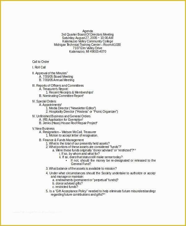 Board Of Directors Meeting Minutes Template Free Of 8 Board Meeting Agenda Templates – Free Sample Example