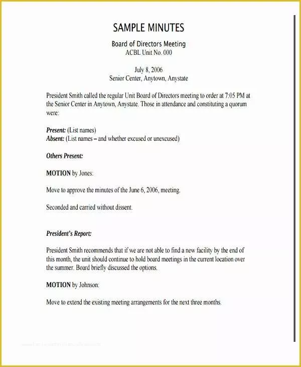 Board Of Directors Meeting Minutes Template Free Of Board Directors Meeting Minutes Template Nonprofit